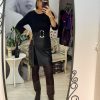 Rochie neagra cu fusta din piele eco si dantela