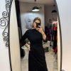 Rochie neagra,midi ,cu cordon in talie