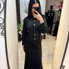 Rochie neagra midi cu nasturi aurii