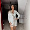 Rochie sacou alba cu insertii aurii