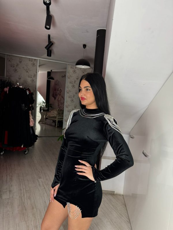 Rochie scurta neagra din catifea