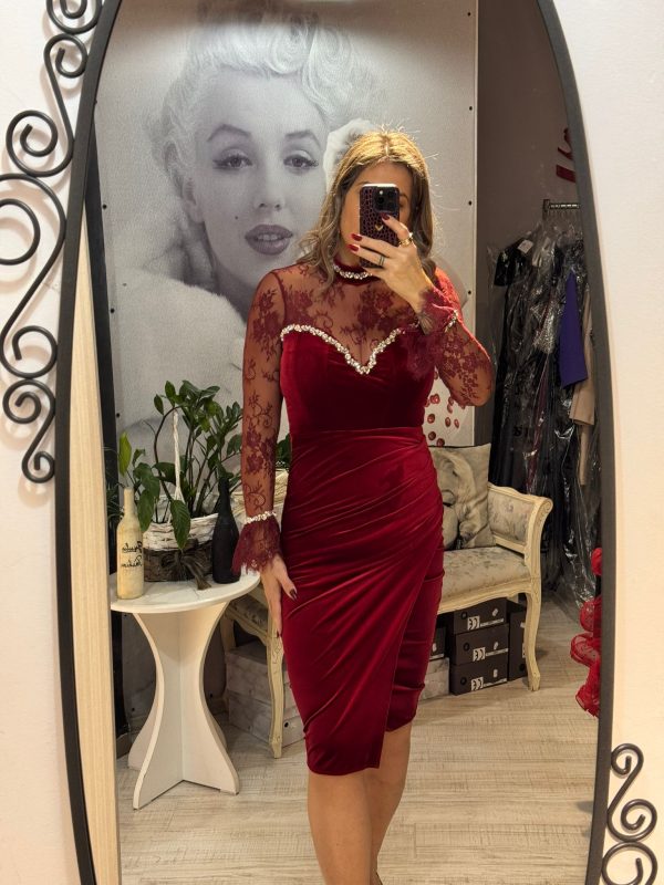 Rochie bordo midi din catifea