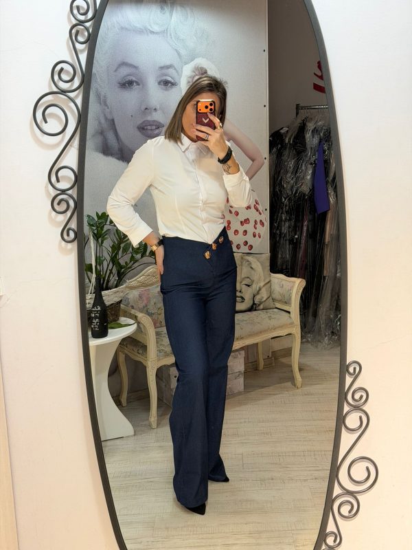 Pantaloni bleumarin cu talie inalta