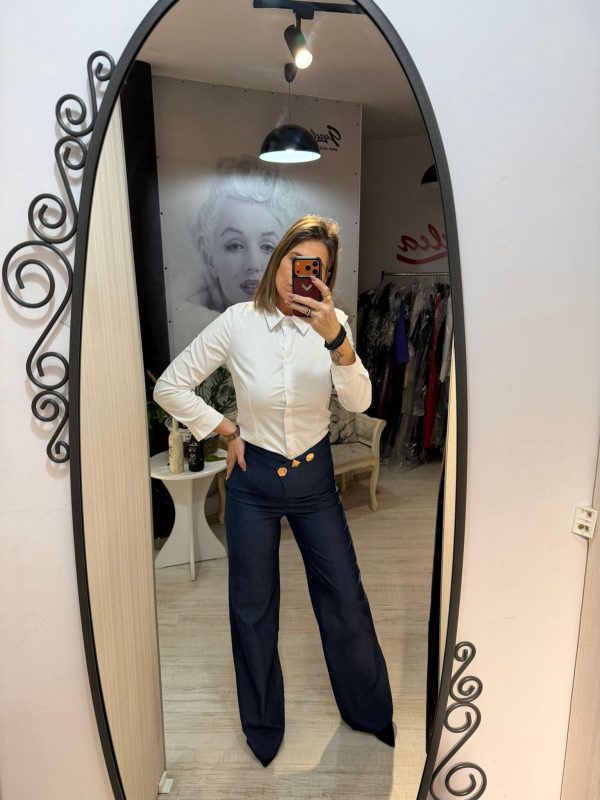 Pantaloni bleumarin cu talie inalta