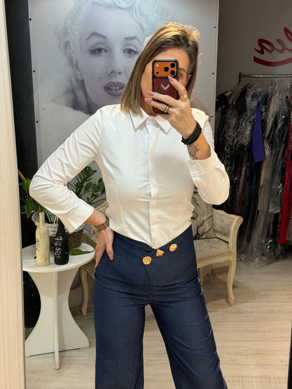 Pantaloni bleumarin cu talie inalta