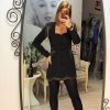 Rochie sacou neagra cu snur din cristale in talie