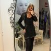 Rochie sacou neagra cu snur din cristale in talie