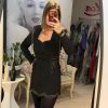 Rochie sacou neagra cu snur din cristale in talie