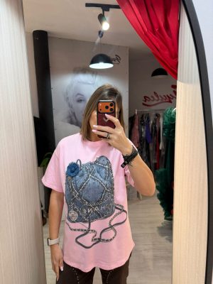 Tricou roz cu poseta