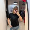 Tricou negru cu urs din paiete