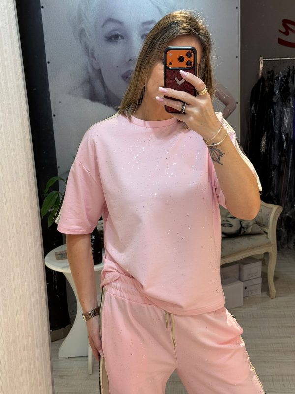 Compleu roz cu maneca scurta