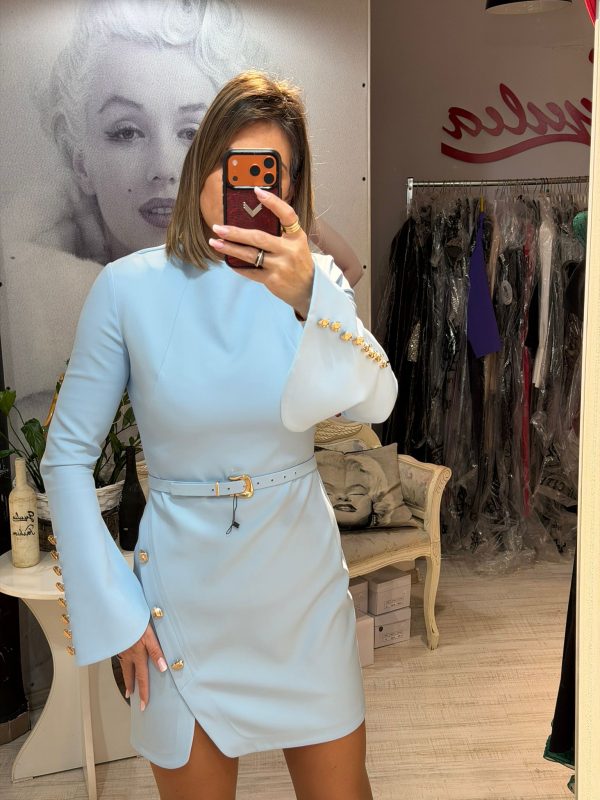 Rochie bleu cu maneci largi