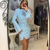 Rochie bleu cu maneci largi