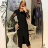 Rochie neagra midi cu maneci din dantela