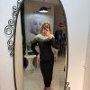 Rochie neagra midi cu perle pe umeri