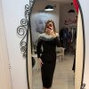 Rochie neagra midi cu perle pe umeri