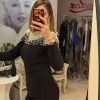 Rochie neagra midi cu perle pe umeri