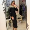Rochie neagra midi cu perle pe umeri
