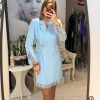 Rochie bleu tip sacou cu dantela