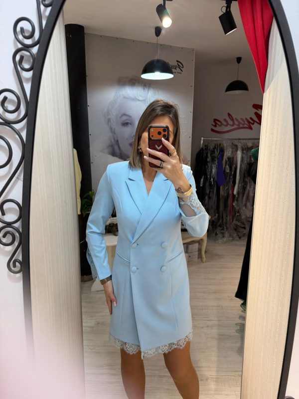 Rochie bleu tip sacou cu dantela