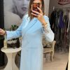 Rochie bleu tip sacou cu dantela