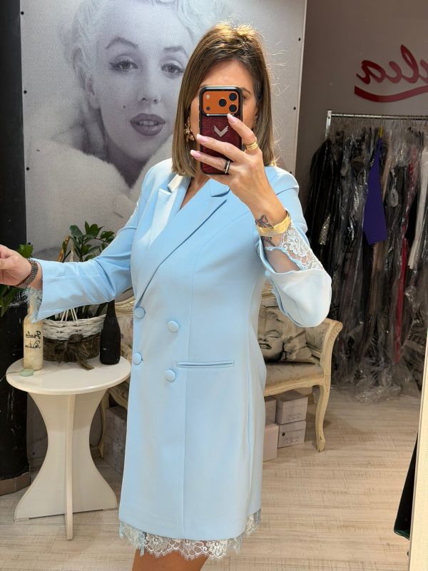 Rochie bleu tip sacou cu dantela