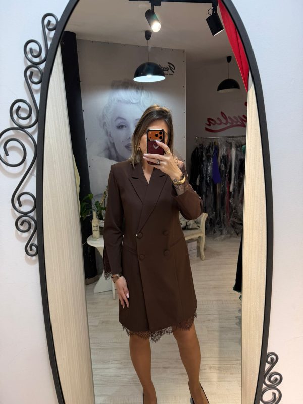 Rochie sacou maro cu dantela