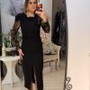 Rochie neagra midi cu maneci din dantela