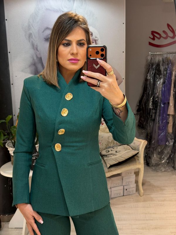 Costum verde cu pantalon drept