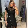 Rochie neagra cu maneci scurte din dantela