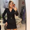Rochie neagra cu maneci lungi si curea in talie