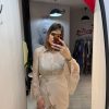 Rochie roz pudra scurta cu maneci din dantela