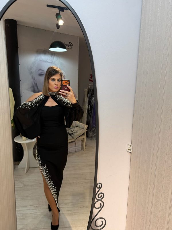 Rochie maxi black cu maneci bufante