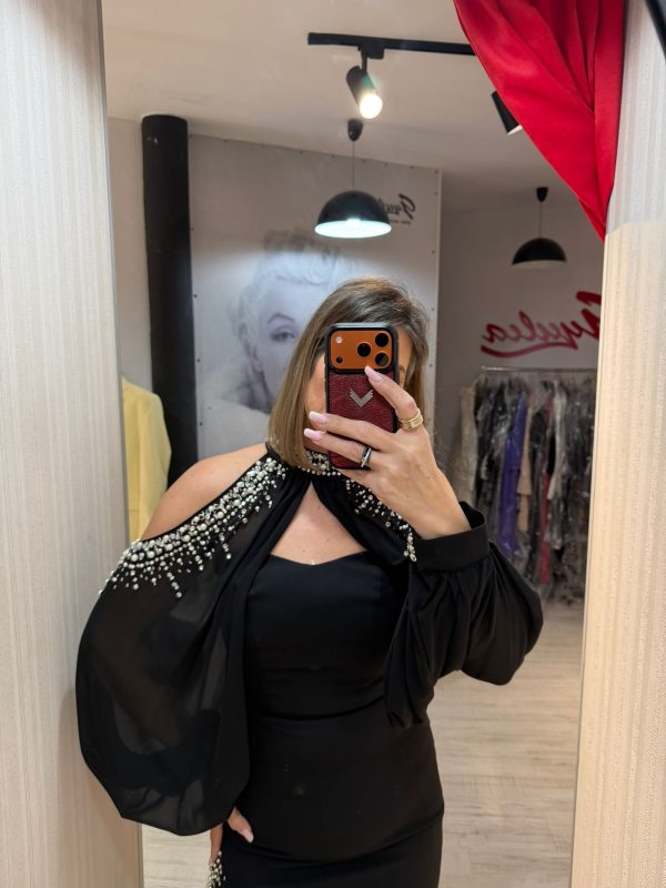 Rochie maxi black cu maneci bufante