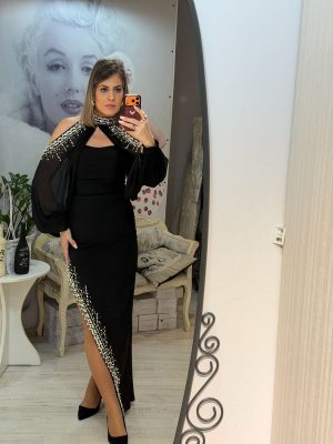 Rochie maxi black cu maneci bufante