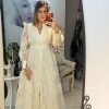 Rochie bej midi cu maneci bufante