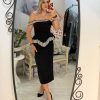 Rochie neagra midi cu volan in talie