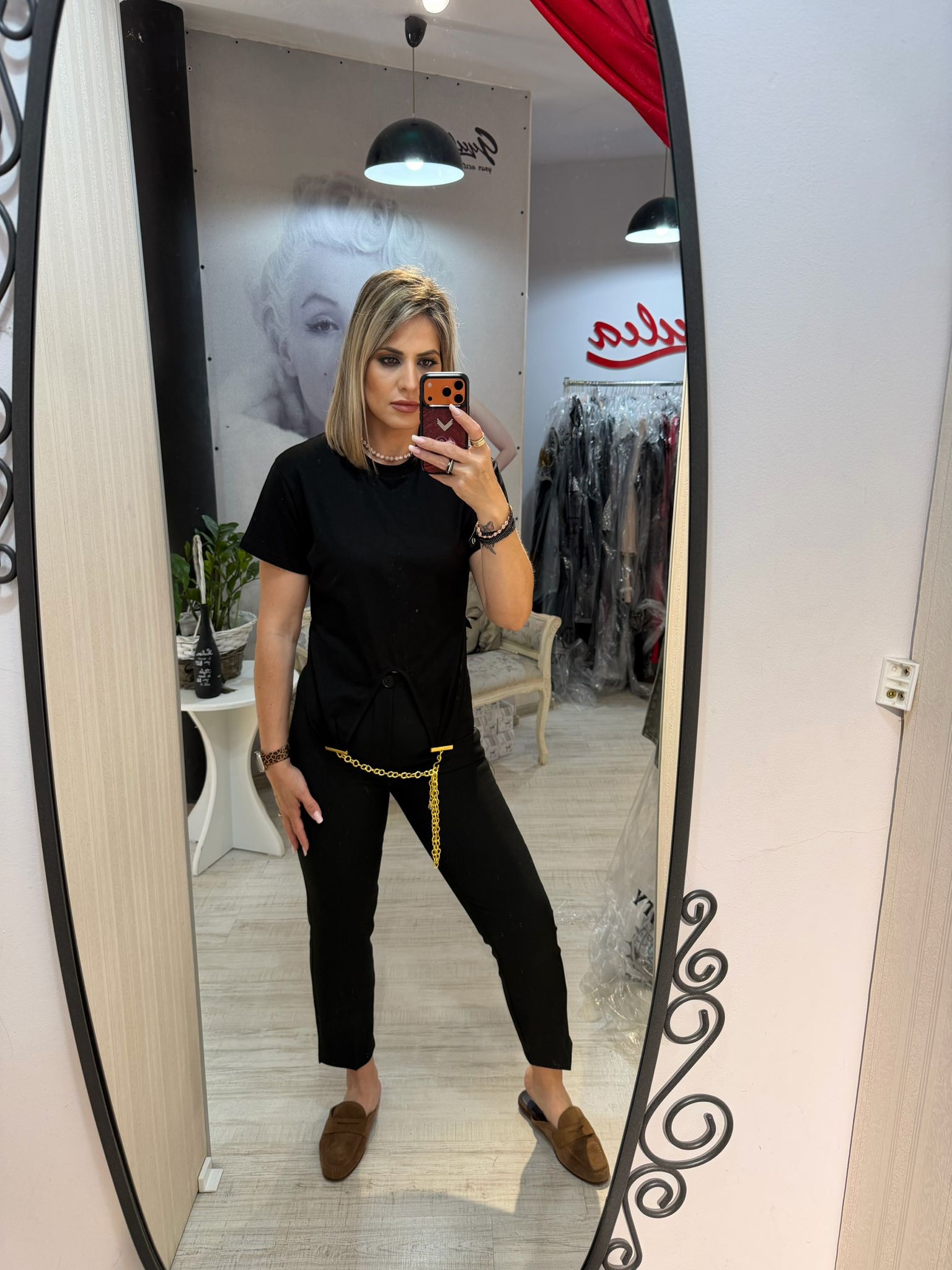 Pantalon karol negru cu nasture in talie