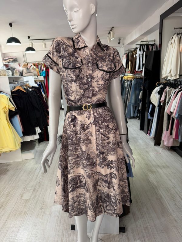 Rochie midi gri cu negru