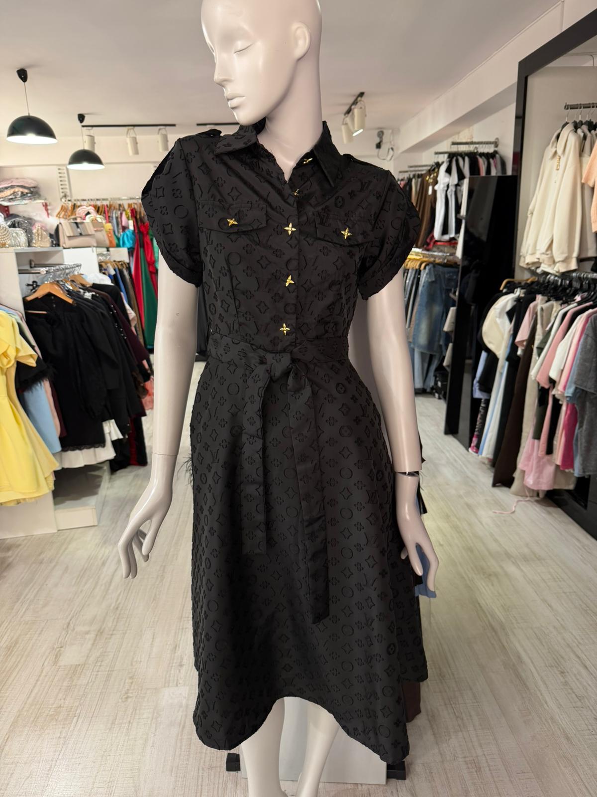 Rochie neagra midi cu maneca scurta