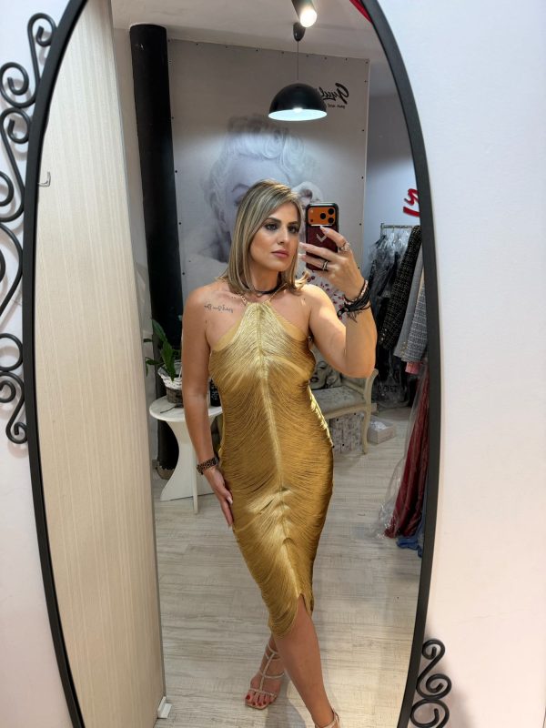Rochie aurie cu franjuri