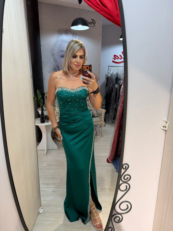 Rochie lunga verde smarald