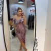 Rochie midi roz cu aplicatii 3D