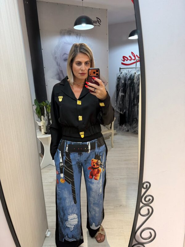 Pantalon cu inserii din denim