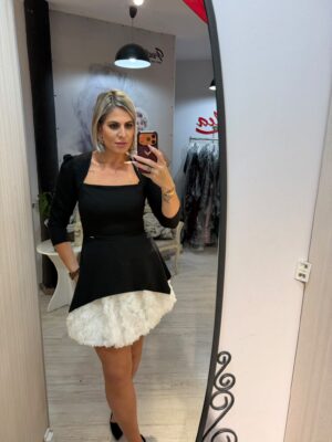 Rochie alb/negru cu trandafiri 3D