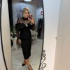 Rochie neagra midi cu maneci din dantela