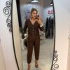 Pantaloni maro cu curea si buzunare