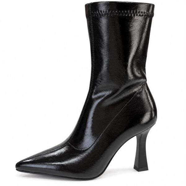 Botine negre elegante din material lucios