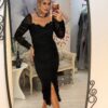 Rochie neagra midi cu maneci lungi