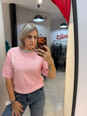 Bluza cu maneca si detalii argintii la gat